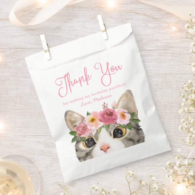 Sweet Watercolor Kitty Birthday Party Thank You Favour Bags (Clipped)