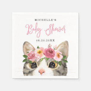 Sweet Watercolor Kitty Girl Baby Shower Napkin