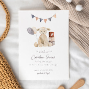 Sweet Watercolor Lamb Baby Toy Baby Shower Invitation