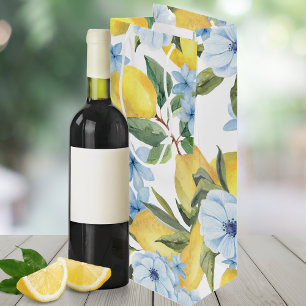 Sweet Watercolor Lemon & Flower Wine Gift Bag