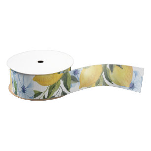 Sweet Watercolor Lemons and Flower Grosgrain Ribbon