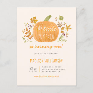 Sweet Watercolor Little Pumpkin Fall Kids Birthday Invitation Postcard
