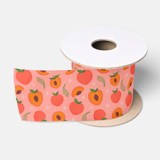 Sweet Watercolor Peach Pattern Satin Ribbon (Spool)