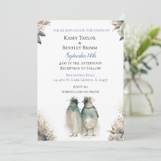 Sweet Watercolor Penguins Unique Wedding Invitation