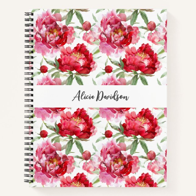 Sweet Watercolor Peonies | your name Notebook (Front)