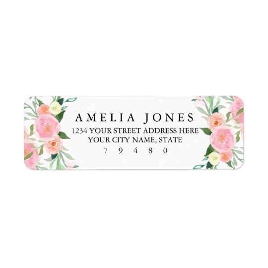 Sweet Watercolor Pink Peach Return Address Label