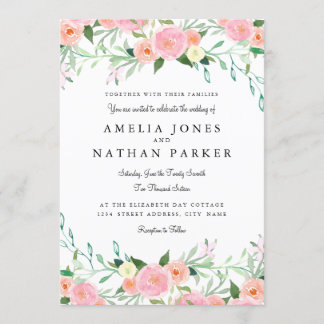 Sweet Watercolor Pink Peach Wedding Invitation