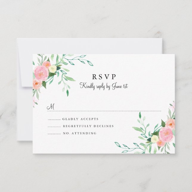 Sweet Watercolor Pink Peach Wedding RSVP (Front)