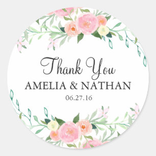 Sweet Watercolor Pink Peach Wedding Sticker