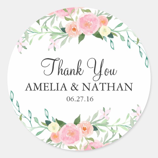 Sweet Watercolor Pink Peach Wedding Sticker (Front)