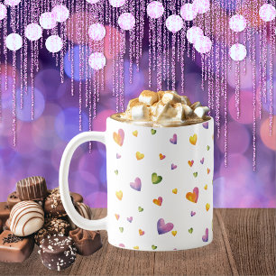 Sweet Watercolor Rainbow Hearts Pattern Coffee Mug