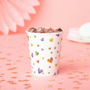Sweet Watercolor Rainbow Hearts Pattern Paper Cups