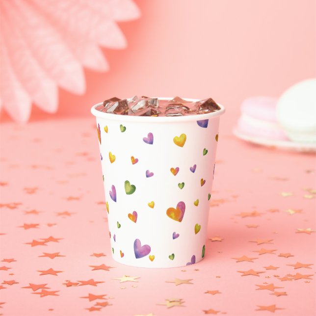 Sweet Watercolor Rainbow Hearts Pattern Paper Cups (Insitu)