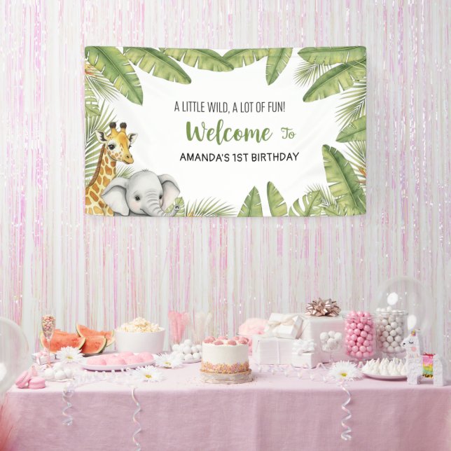 Sweet Watercolor Safari Welcome Birthday Banner (Party)