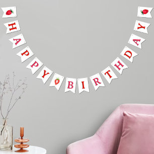 Sweet Watercolor Strawberries Happy Birthday Bunting