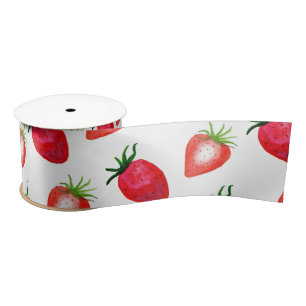 Sweet Watercolor Strawberries Satin Ribbon