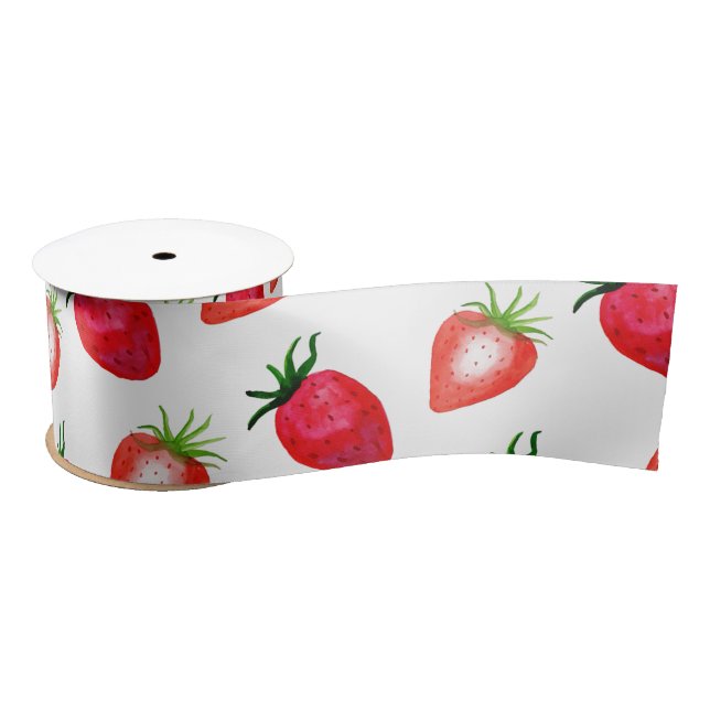 Sweet Watercolor Strawberries Satin Ribbon (Spool)