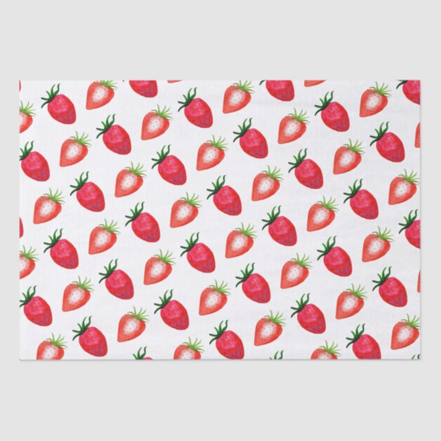 Sweet Watercolor Strawberries Tissue Paper (Front)