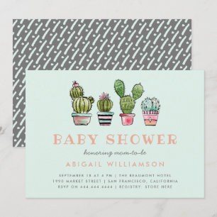 Sweet Watercolor Succulent Cactus Baby Shower Invitation