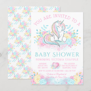 Sweet Watercolor Unicorn Baby Shower Invitation