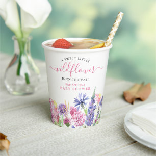 Sweet Watercolor Wildflower Baby Shower Paper Cups