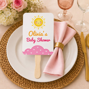 Sweet Watercolor Yellow Smiling Sun Baby Shower Hand Fan