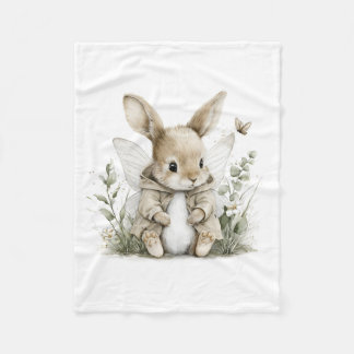 Sweet watercolour fairy bunny illustration fleece blanket