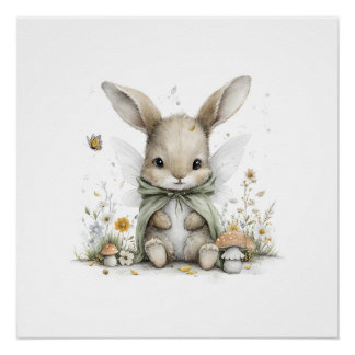 Sweet watercolour fairy bunny illustration poster