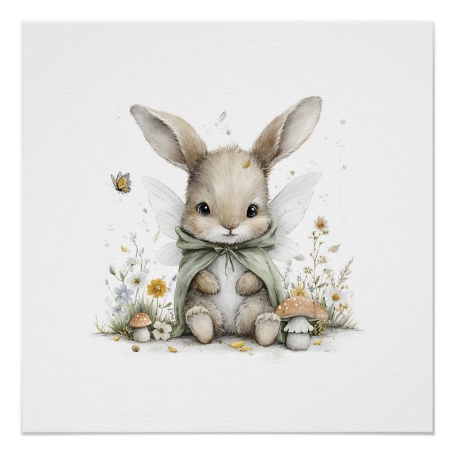 Sweet watercolour fairy bunny illustration poster (Front)