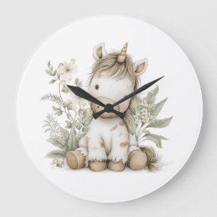 Sweet watercolour Unicorn storybook illustration Large Clock