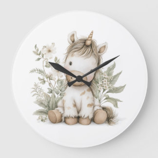 Sweet watercolour Unicorn storybook illustration Large Clock