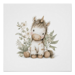 Sweet watercolour Unicorn storybook illustration Poster