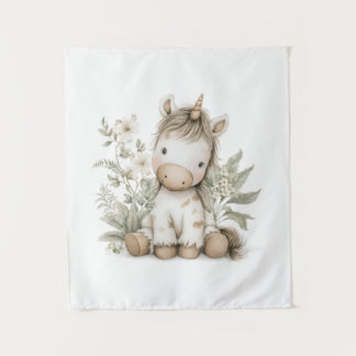 Sweet watercolour Unicorn storybook illustration Tapestry