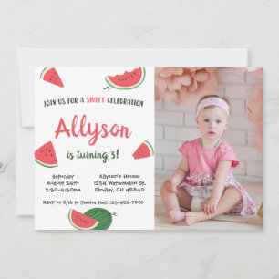 Sweet Watermelon Any Age Birthday Photo Invitation