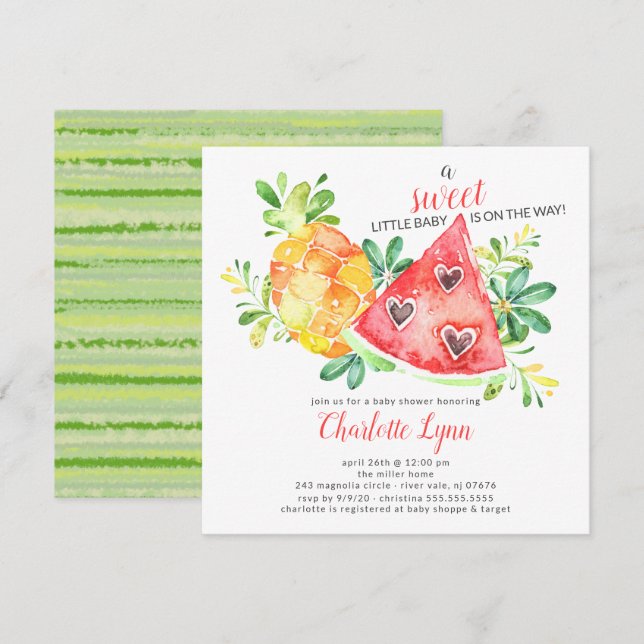 Sweet Watermelon Baby Shower Invitation (Front/Back)