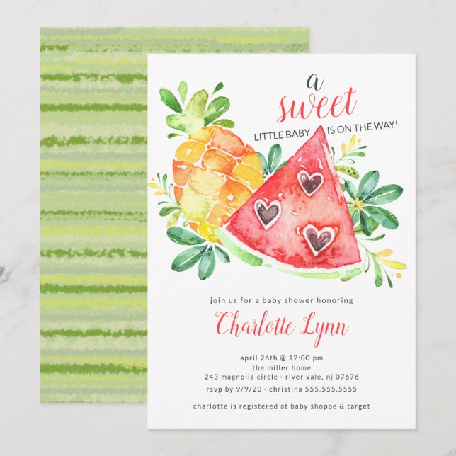 Sweet Watermelon Baby Shower Invitation (Front/Back)
