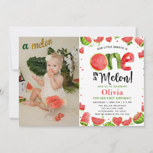 Sweet Watermelon Birthday 1st Birthday Party Photo Invitation