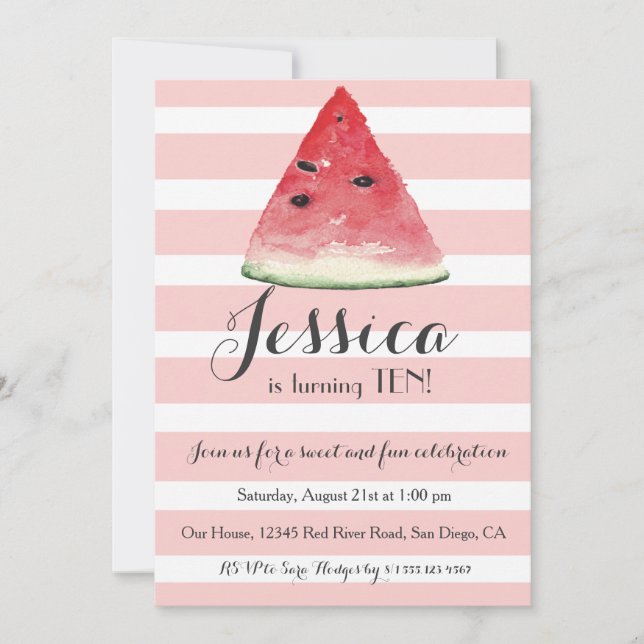 Sweet Watermelon Birthday Invitation for Girls (Front)
