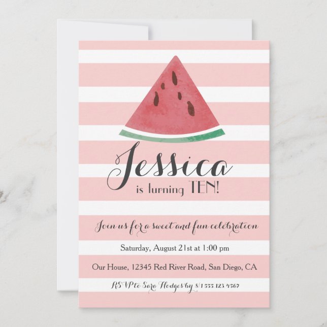 Sweet Watermelon Birthday Invitation for Girls (Front)