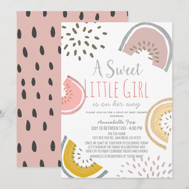 Sweet Watermelon Boho Drive-by Baby Shower Invitation (Front/Back)