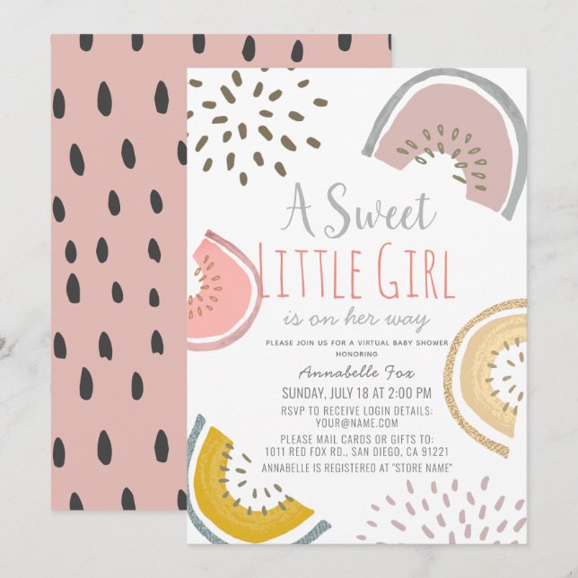Sweet Watermelon Boho Virtual Baby Shower Invitation (Front/Back)
