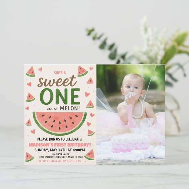 Sweet Watermelon First Birthday Invitation (Standing Front)