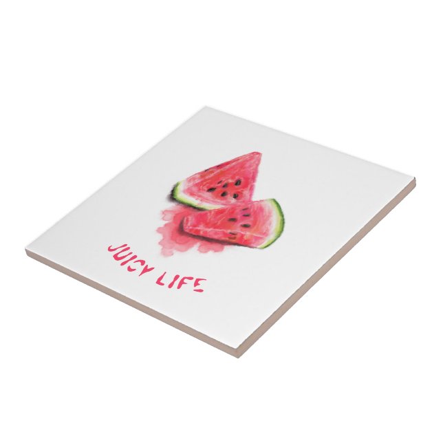 Sweet Watermelon Funny Ceramic Tile - Custom Text (Side)