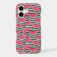 Sweet Watermelon on Stripes Black & White Pattern