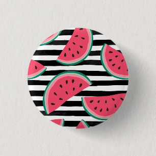 Sweet Watermelon on Stripes Black & White Pattern 3 Cm Round Badge