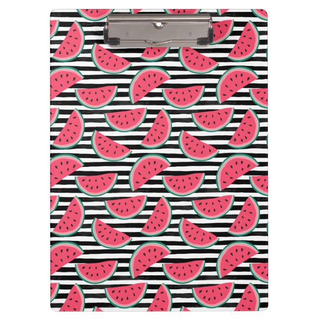 Sweet Watermelon on Stripes Black & White Pattern Clipboard (Front)