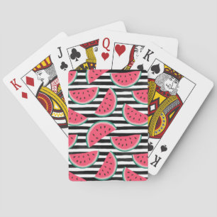 Sweet Watermelon on Stripes Black & White Pattern Playing Cards