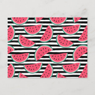 Sweet Watermelon on Stripes Black & White Pattern Postcard