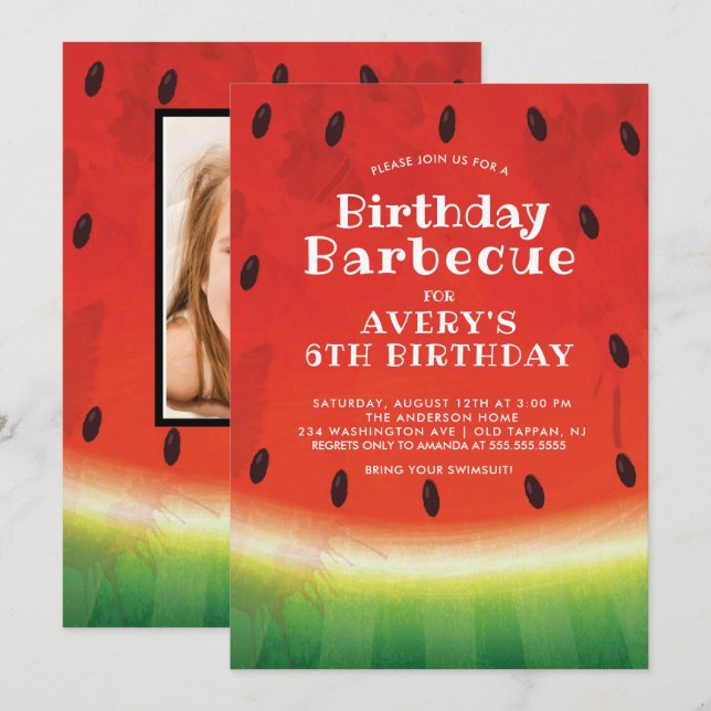 Sweet Watermelon PHOTO Birthday Invitation (Front/Back)