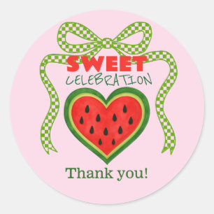 Sweet Watermelon Ribbon Summer Invitation Classic Round Sticker